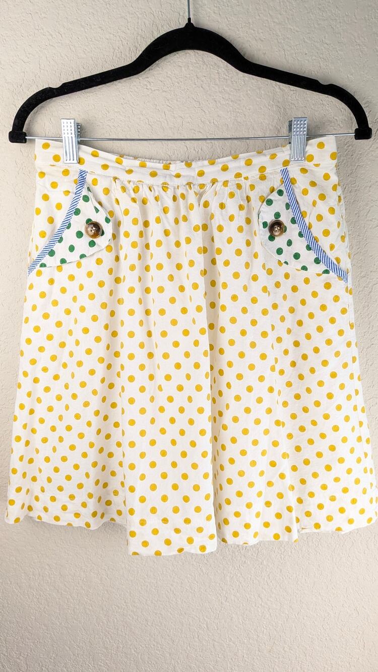 Tulip B A-Line Skirt Size M Cotton Blend Elastic Waist Yellow Polka Dot Retro